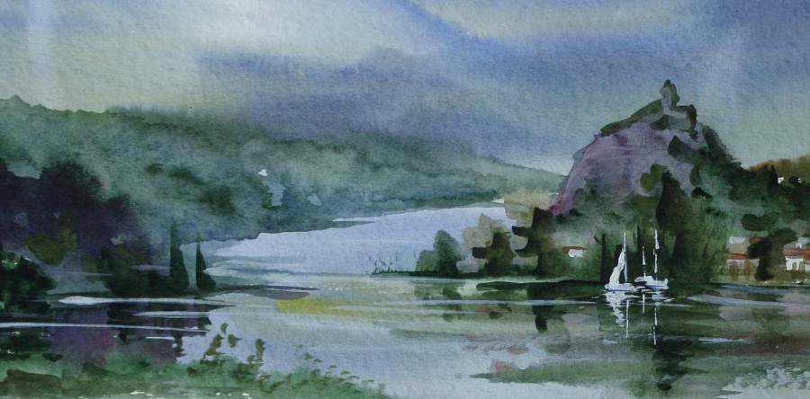 Střekov od Vaňova akvarel