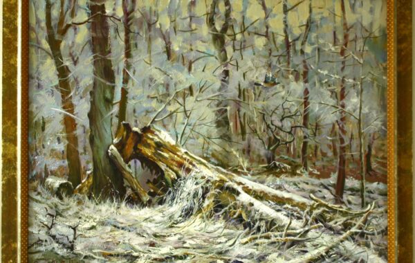 Sojka v zimném lése.